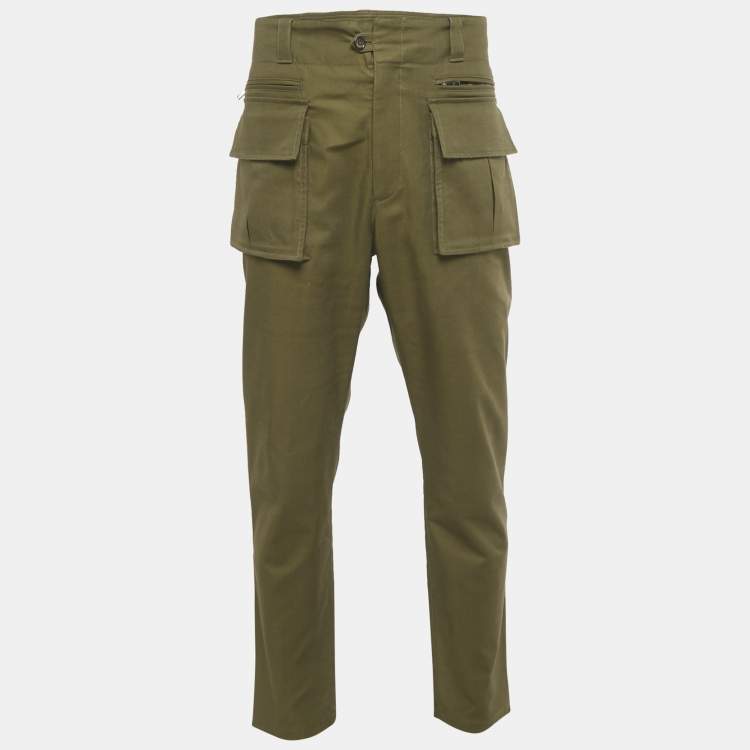 Pre Owned Dolce & Gabbana Olive Green Logo Print Cotton Blend Cargo Pants XL