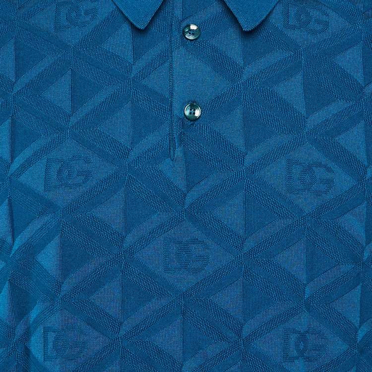 Pre Owned Dolce & Gabbana Blue DG Geometric Pattern Silk Knit Polo T-Shirt M