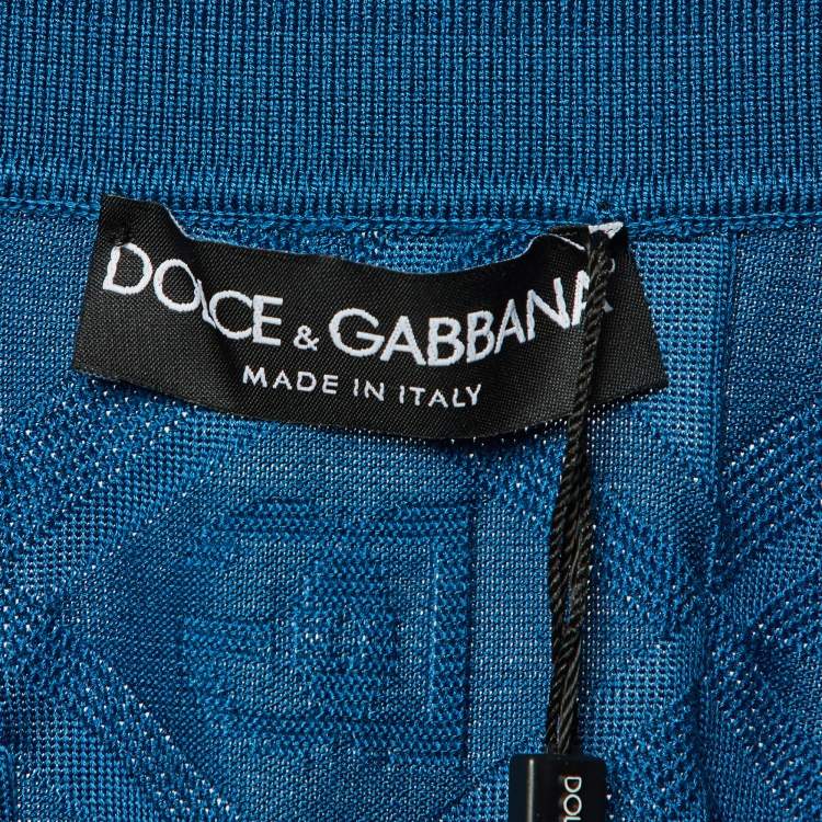 Pre Owned Dolce & Gabbana Blue DG Geometric Pattern Silk Knit Polo T-Shirt M