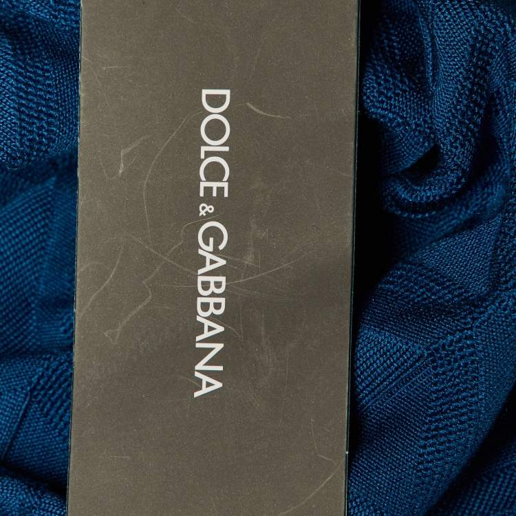 Pre Owned Dolce & Gabbana Blue DG Geometric Pattern Silk Knit Polo T-Shirt M