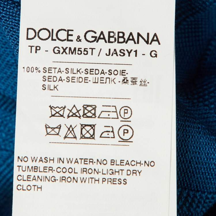 Pre Owned Dolce & Gabbana Blue DG Geometric Pattern Silk Knit Polo T-Shirt M