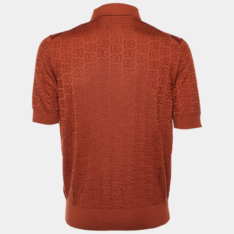 Pre Owned Dolce & Gabbana Brick Brown DG Silk Knit Polo T-Shirt L