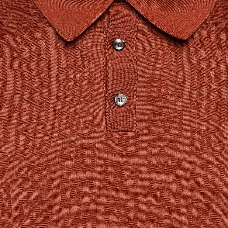 Pre Owned Dolce & Gabbana Brick Brown DG Silk Knit Polo T-Shirt L