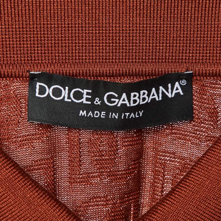 Pre Owned Dolce & Gabbana Brick Brown DG Silk Knit Polo T-Shirt L