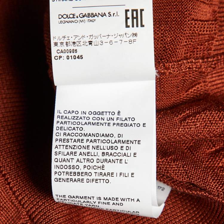 Pre Owned Dolce & Gabbana Brick Brown DG Silk Knit Polo T-Shirt L