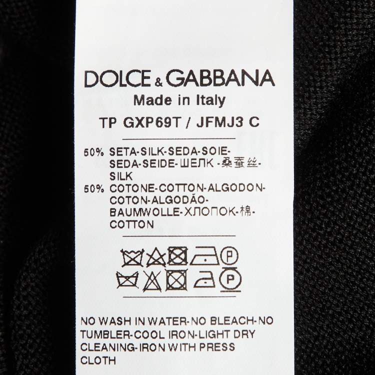 Pre Owned Dolce & Gabbana Black Printed Silk & Knit Short Sleeve Shirt M