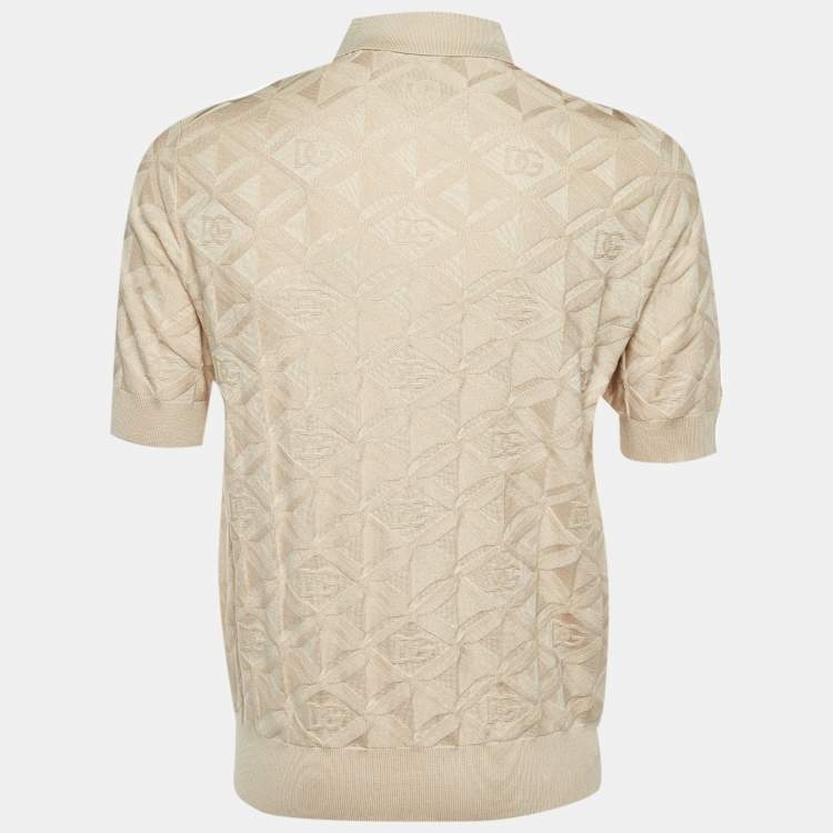Pre Owned Dolce & Gabbana Beige DG Silk Knit Polo T-Shirt M