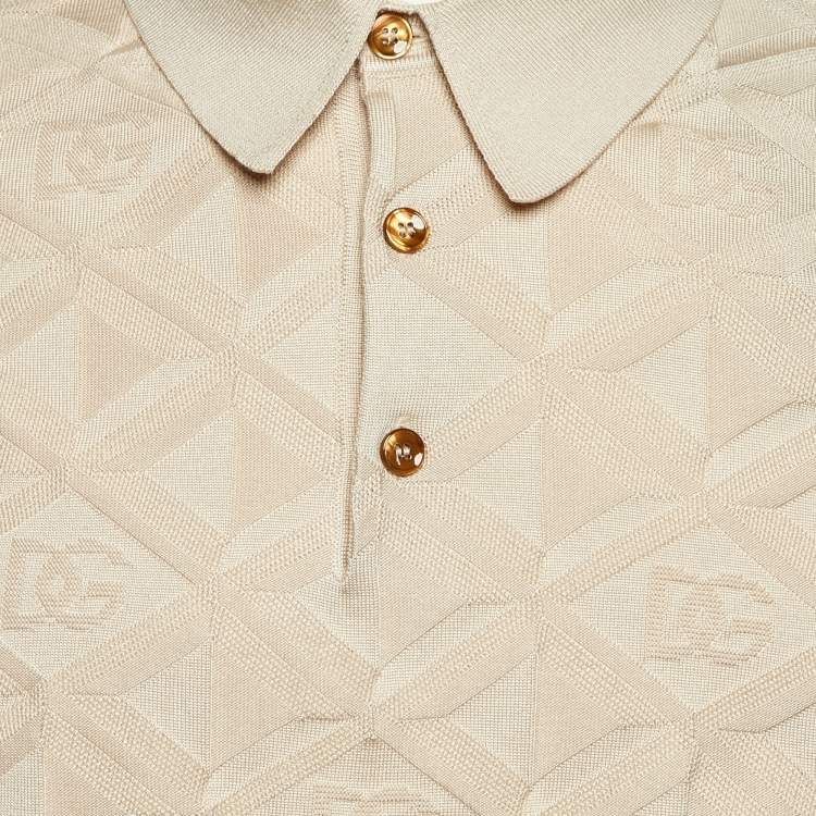 Pre Owned Dolce & Gabbana Beige DG Silk Knit Polo T-Shirt M