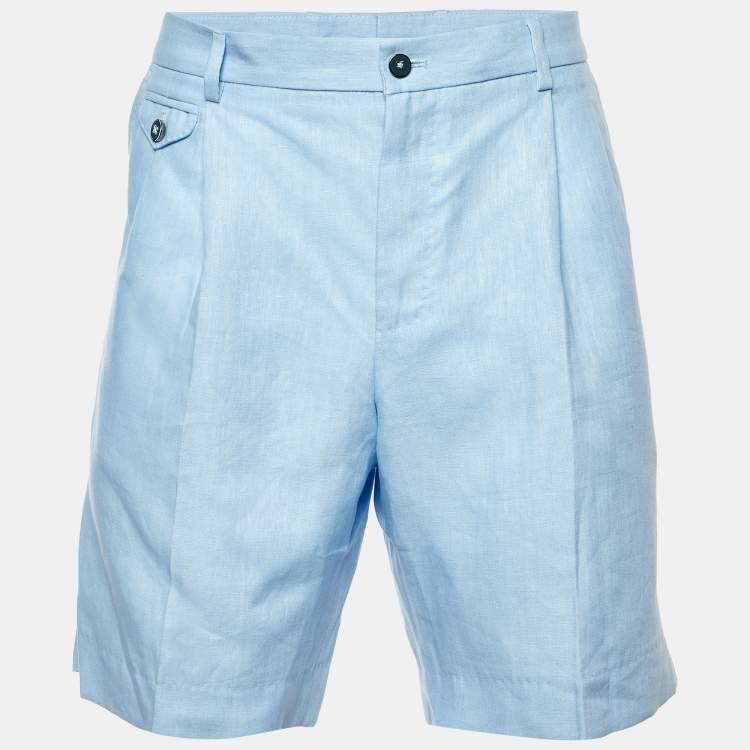Pre Owned Dolce & Gabbana Blue Linen Pleated Shorts M/Waist 35"