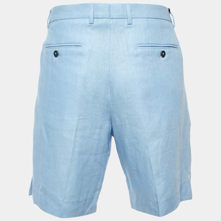 Pre Owned Dolce & Gabbana Blue Linen Pleated Shorts M/Waist 35"