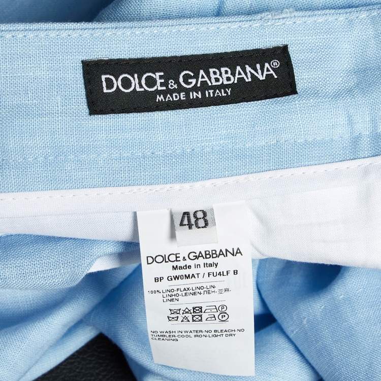 Pre Owned Dolce & Gabbana Blue Linen Pleated Shorts M/Waist 35"