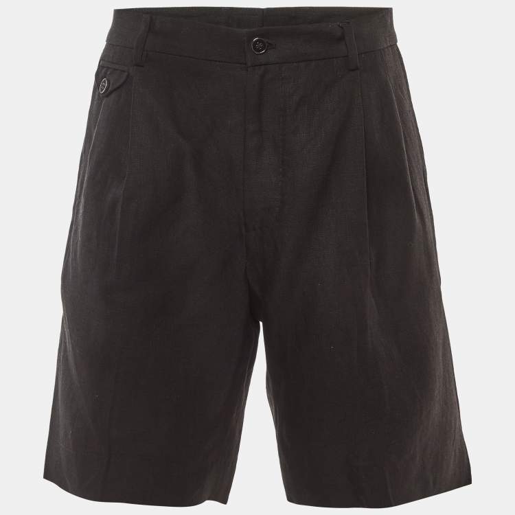 Pre Owned Dolce & Gabbana Black Linen Pleated Bermuda Shorts M