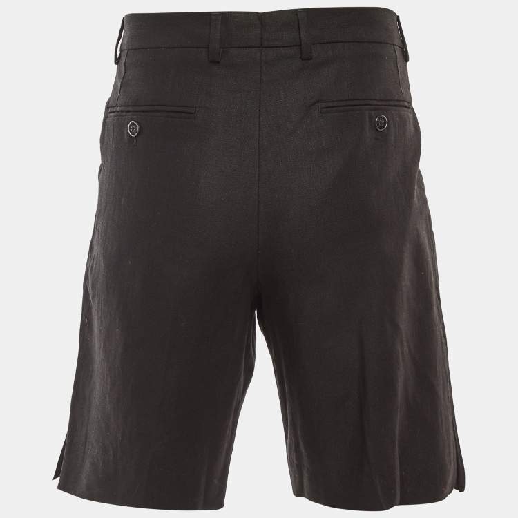 Pre Owned Dolce & Gabbana Black Linen Pleated Bermuda Shorts M