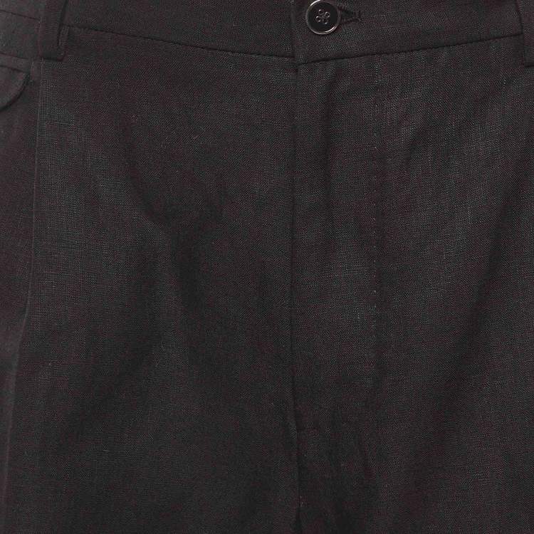 Pre Owned Dolce & Gabbana Black Linen Pleated Bermuda Shorts M