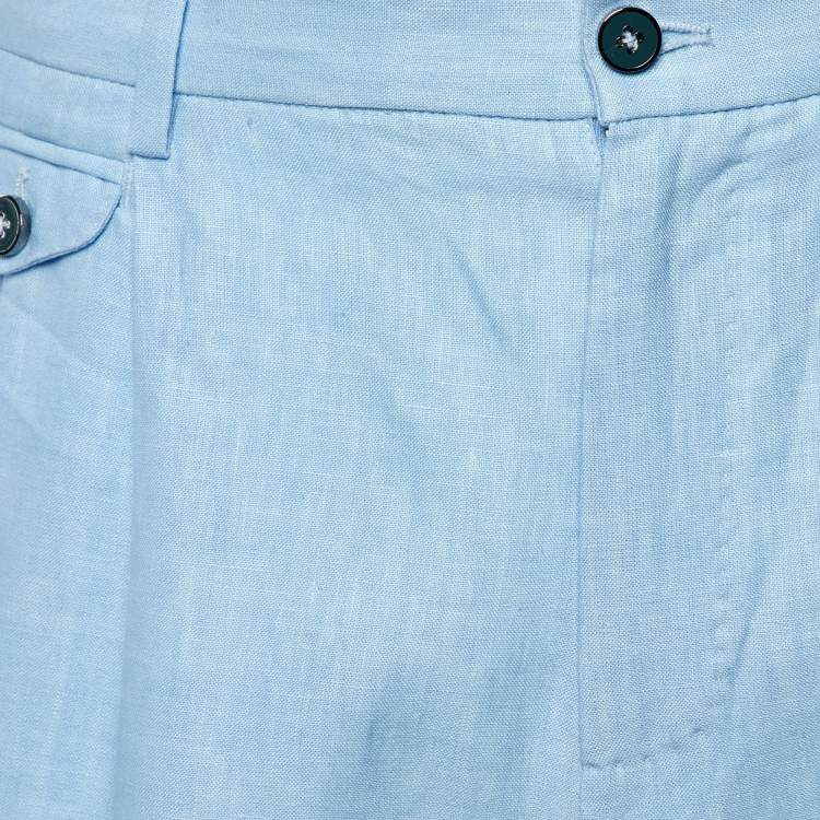 Pre Owned Dolce & Gabbana Blue Linen Bermuda Shorts S/Waist 33"