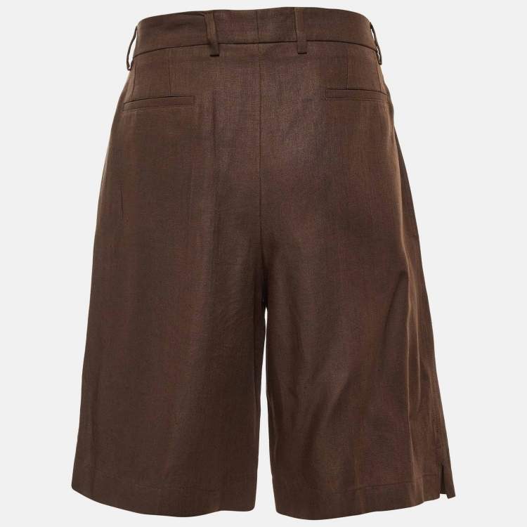 Pre Owned Dolce & Gabbana Brown Linen Logo Detail Bermuda Shorts M