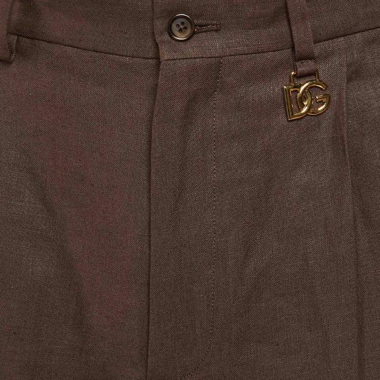 Pre Owned Dolce & Gabbana Brown Linen Logo Detail Bermuda Shorts M