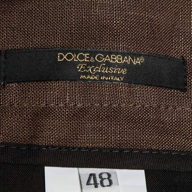 Pre Owned Dolce & Gabbana Brown Linen Logo Detail Bermuda Shorts M