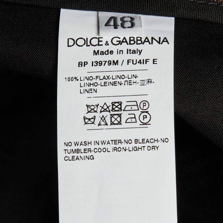 Pre Owned Dolce & Gabbana Brown Linen Logo Detail Bermuda Shorts M