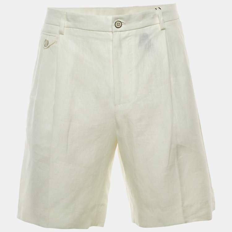 Pre Owned Dolce & Gabbana Off White Linen Bermuda Shorts M