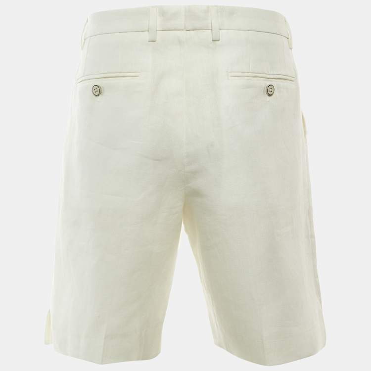 Pre Owned Dolce & Gabbana Off White Linen Bermuda Shorts M