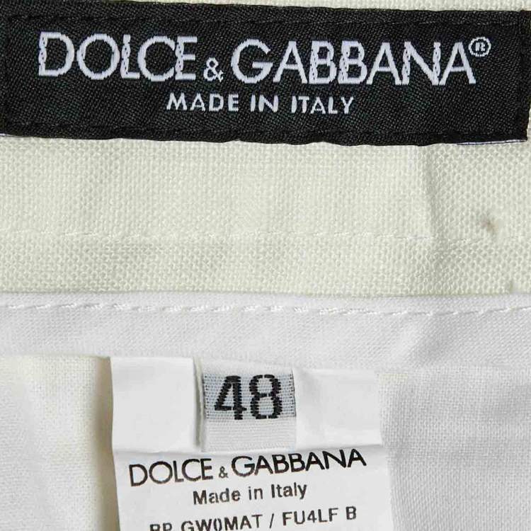 Pre Owned Dolce & Gabbana Off White Linen Bermuda Shorts M