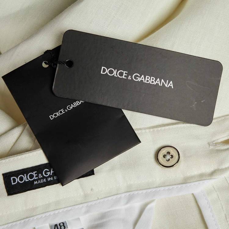 Pre Owned Dolce & Gabbana Off White Linen Bermuda Shorts M