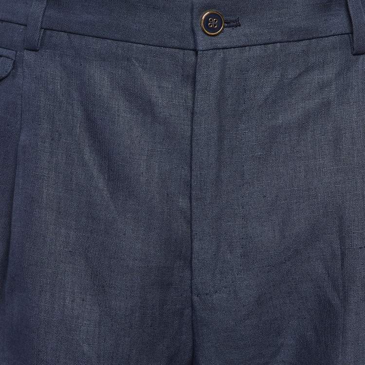 Pre Owned Dolce & Gabbana Navy Blue Linen Bermuda Shorts M/Waist 34"