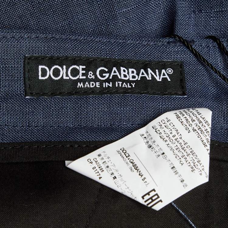 Pre Owned Dolce & Gabbana Navy Blue Linen Bermuda Shorts M/Waist 34"