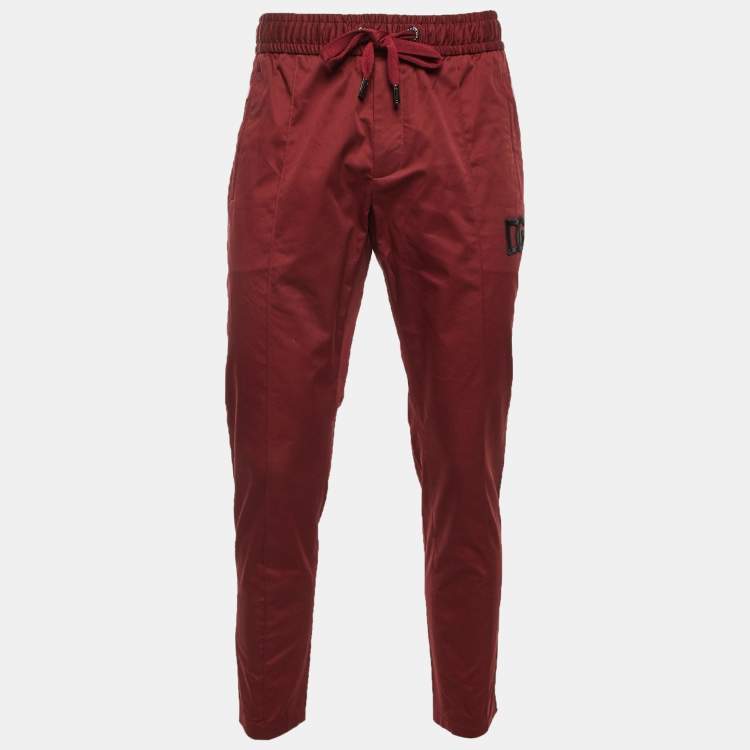 Pre Owned Dolce & Gabbana Maroon Cotton Elasticised Waist Trousers M