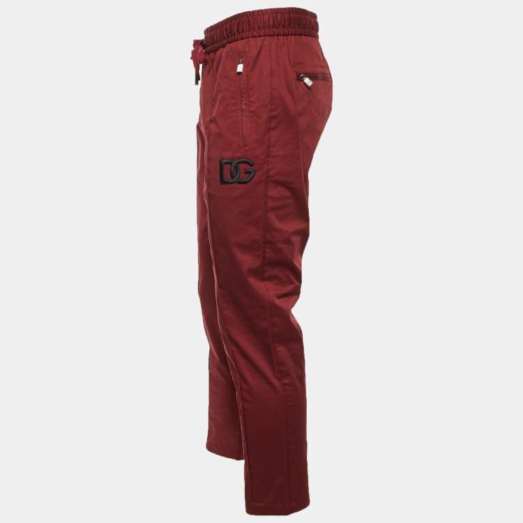 Pre Owned Dolce & Gabbana Maroon Cotton Elasticised Waist Trousers M
