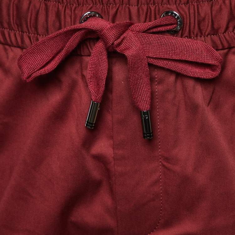 Pre Owned Dolce & Gabbana Maroon Cotton Elasticised Waist Trousers M