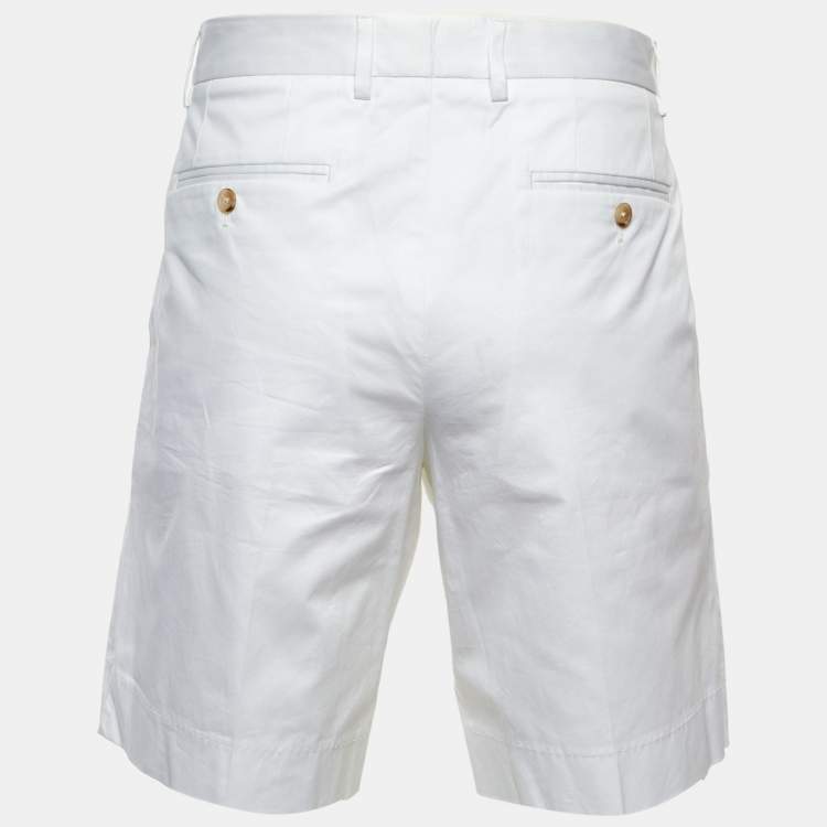 Pre Owned Dolce & Gabbana White Cotton DG Charm Pleated Shorts M/Waist 35"