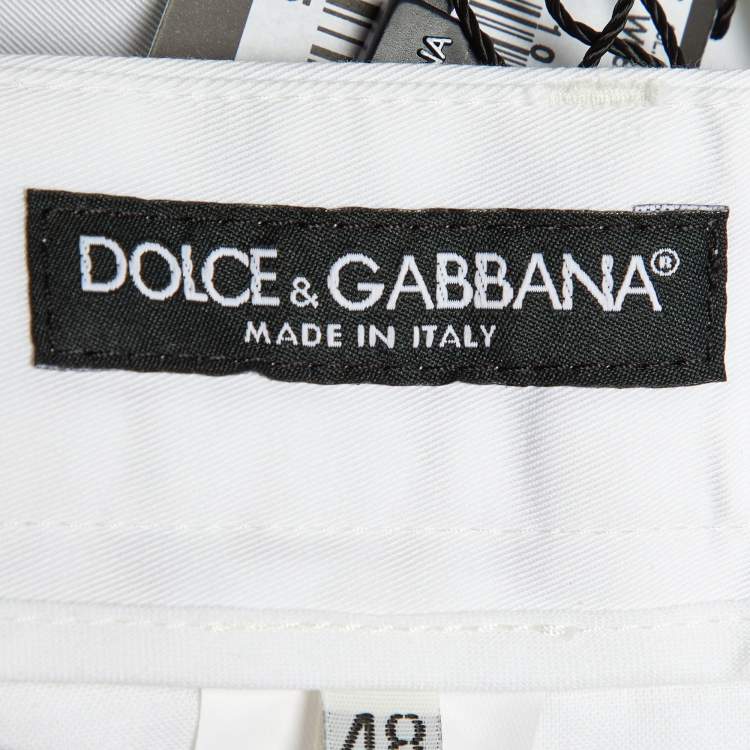 Pre Owned Dolce & Gabbana White Cotton DG Charm Pleated Shorts M/Waist 35"