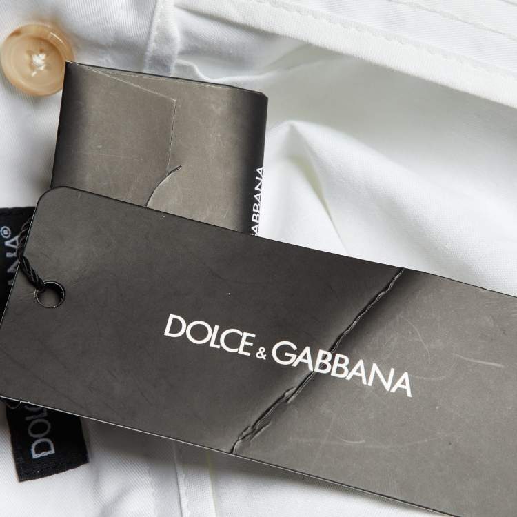 Pre Owned Dolce & Gabbana White Cotton DG Charm Pleated Shorts M/Waist 35"