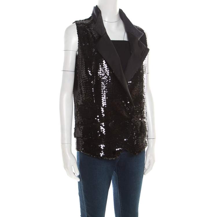 Pre Owned Dolce & Gabbana Black Sequined Double Breasted Vest M