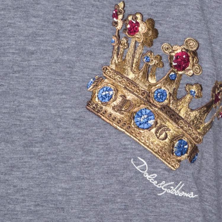 Pre Owned Dolce & Gabbana Grey Cotton Jersey Crown Embroidered T-shirt M