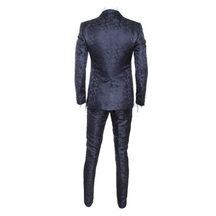 Pre Owned Dolce & Gabbana Midnight Blue Jacquard Suit M