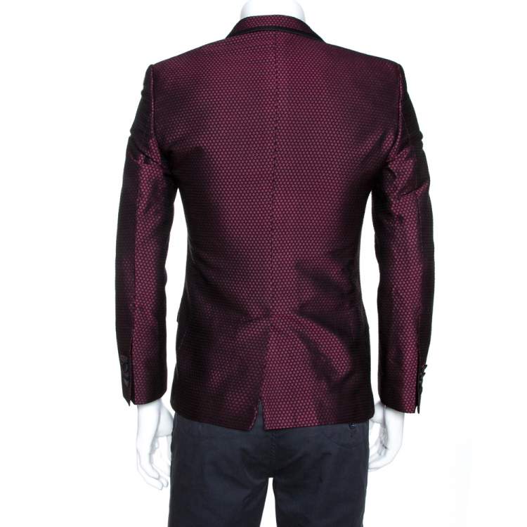 Pre Owned Dolce & Gabbana Burgundy Textured Jacquard Tuxedo Jacket S