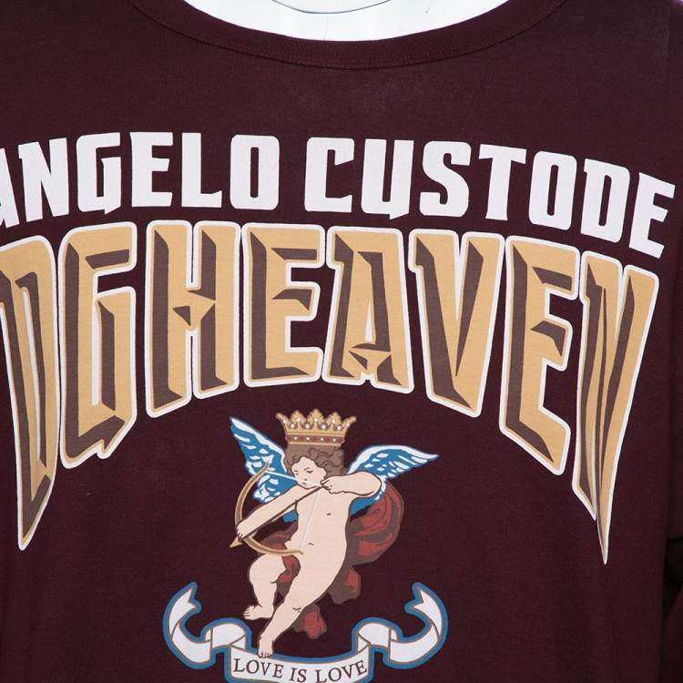 Pre Owned Dolce & Gabbana Burgundy Angelo Custode Print Cotton T-Shirt M