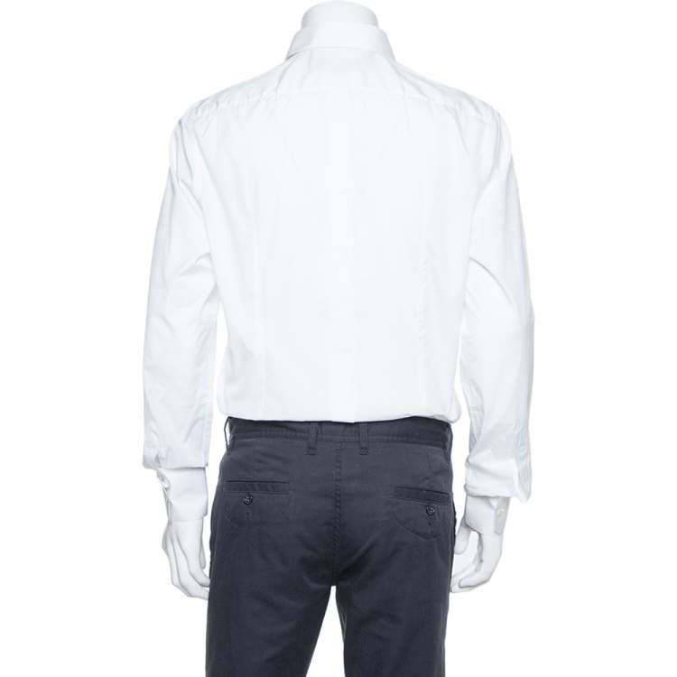 Pre Owned Dolce & Gabbana Gold White Cotton Long Sleeve Button Front Shirt XL