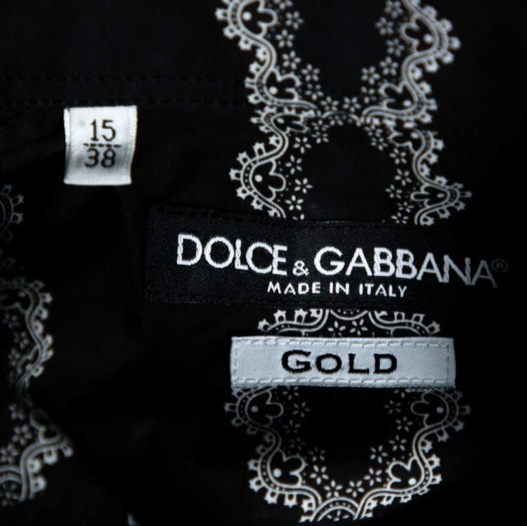 Pre Owned Dolce & Gabbana Black Floral Motif Cotton Silk Pleat Detail Shirt L