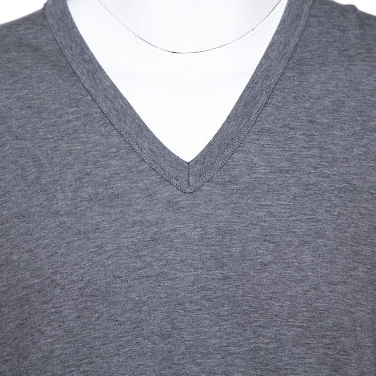 مملوكة مسبقًا Dolce & Gabbana Grey Mélange Cotton V Neck T-Shirt 5XL