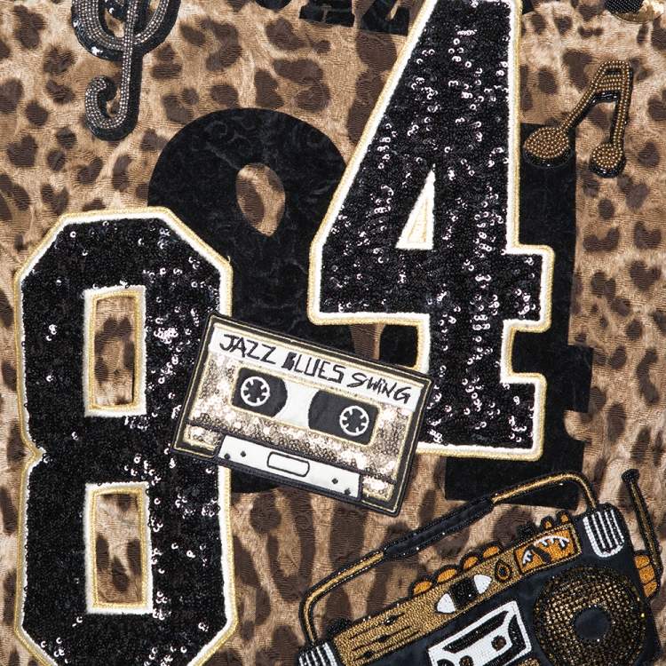 Pre Owned Dolce & Gabbana Brown Leopard Print Jacquard Musical Patch Sweatshirt L