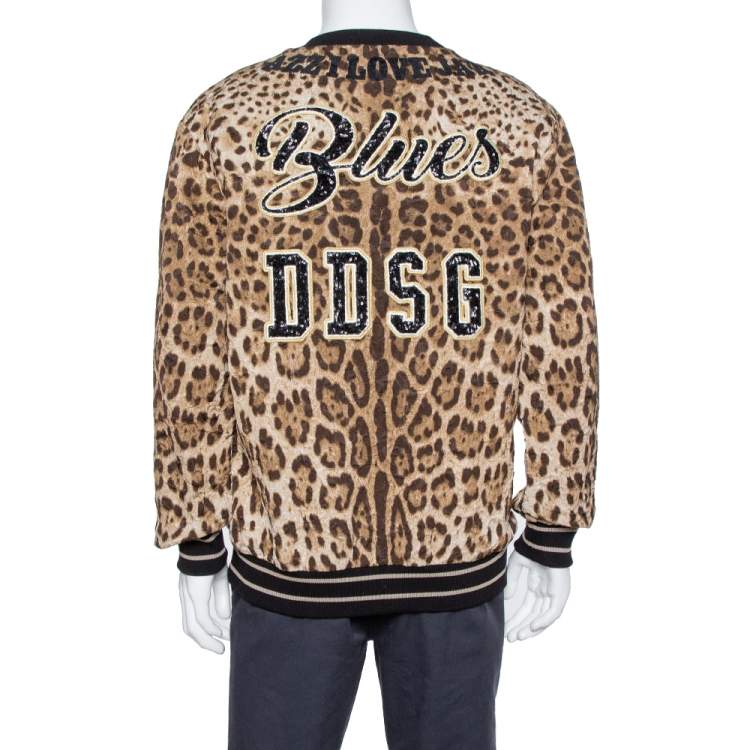 Pre Owned Dolce & Gabbana Brown Leopard Print Jacquard Musical Patch Sweatshirt L