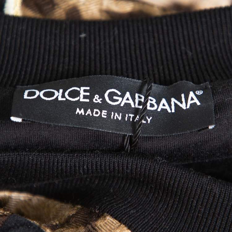 Pre Owned Dolce & Gabbana Brown Leopard Print Jacquard Musical Patch Sweatshirt L