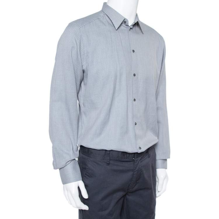 Pre Owned Dolce & Gabbana Monochrome Cotton Button Front Gold Slim Fit Shirt XL