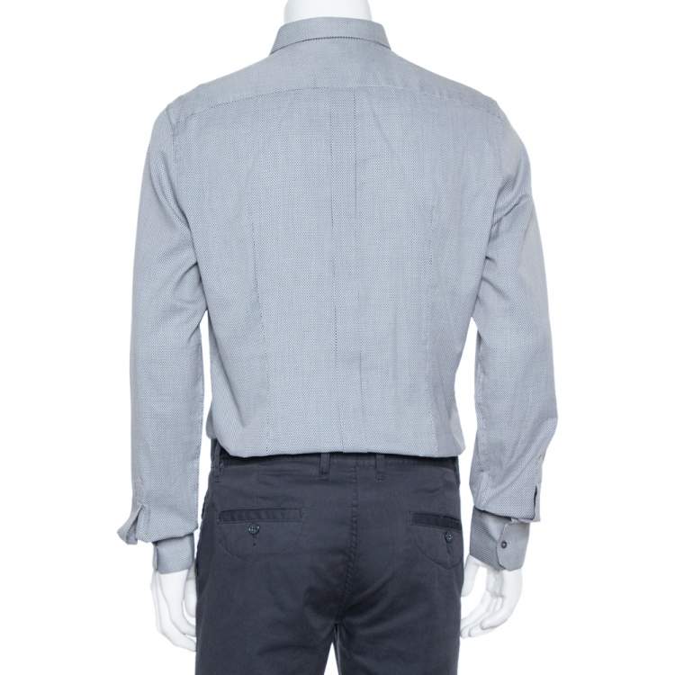 Pre Owned Dolce & Gabbana Monochrome Cotton Button Front Gold Slim Fit Shirt XL