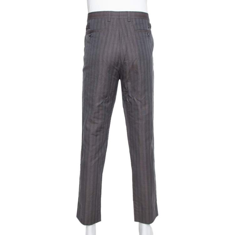 Pre Owned Dolce & Gabbana Brown Flax Dupplin Plaided Classic Trousers 4XL
