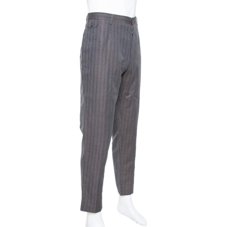 Pre Owned Dolce & Gabbana Brown Flax Dupplin Plaided Classic Trousers 4XL